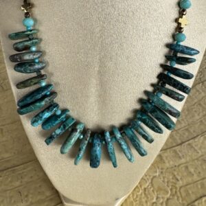 Product Image: Turquoise Slab Necklace with Czech Bead Accents Sterling Clasp 18″+2″ Extender Chain