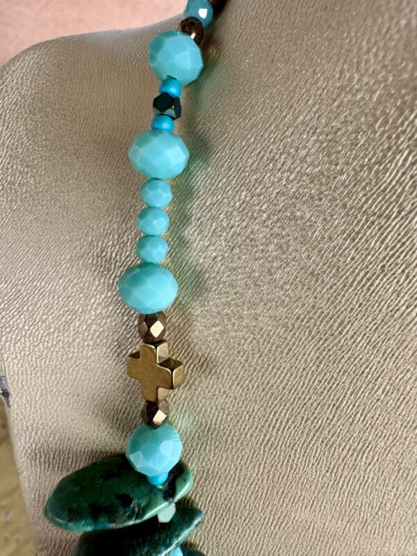 Product Image: Turquoise Slab Necklace with Czech Bead Accents Sterling Clasp 18″+2″ Extender Chain