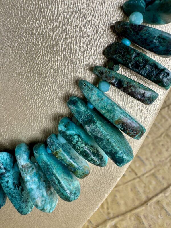 Product Image: Turquoise Slab Necklace with Czech Bead Accents Sterling Clasp 18″+2″ Extender Chain