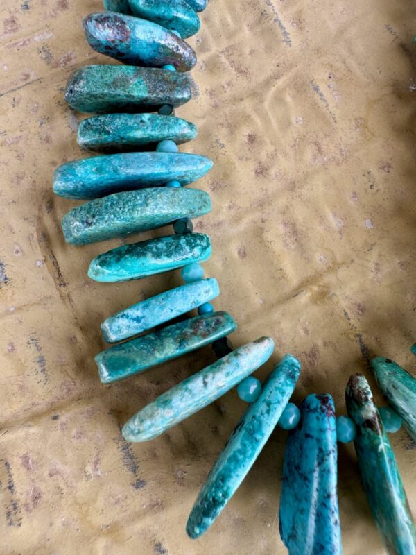 Product Image: Turquoise Slab Necklace with Czech Bead Accents Sterling Clasp 18″+2″ Extender Chain