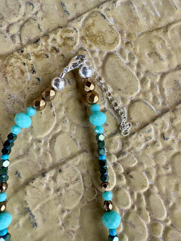 Product Image: Turquoise Slab Necklace with Czech Bead Accents Sterling Clasp 18″+2″ Extender Chain