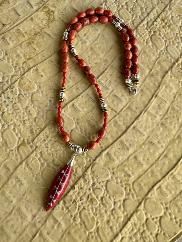 Product Image: Apple Coral Necklace Sterling Silver & Brass Bead Accents 25″+2″ Extender Chain