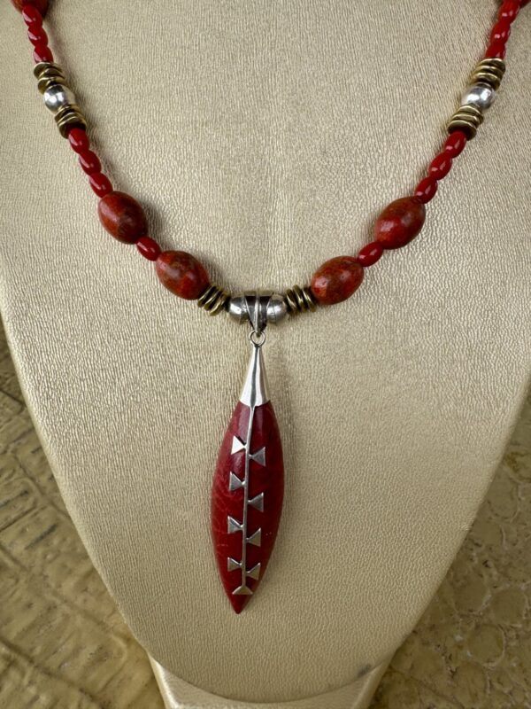 Product Image: Apple Coral Necklace Sterling Silver & Brass Bead Accents 25″+2″ Extender Chain