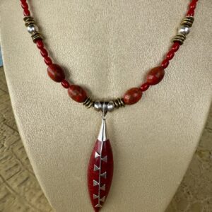 Product Image: Apple Coral Necklace Sterling Silver & Brass Bead Accents 25″+2″ Extender Chain