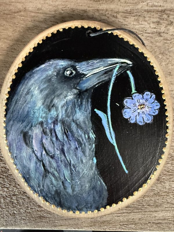 Product Image: Flower Raven — Original Hand-Painted Aspen Wood Slice