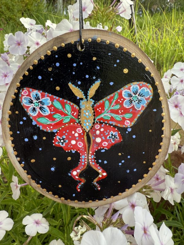 Product Image: Red Luna Moth — Original Hand-Painted Aspen Wood Slice