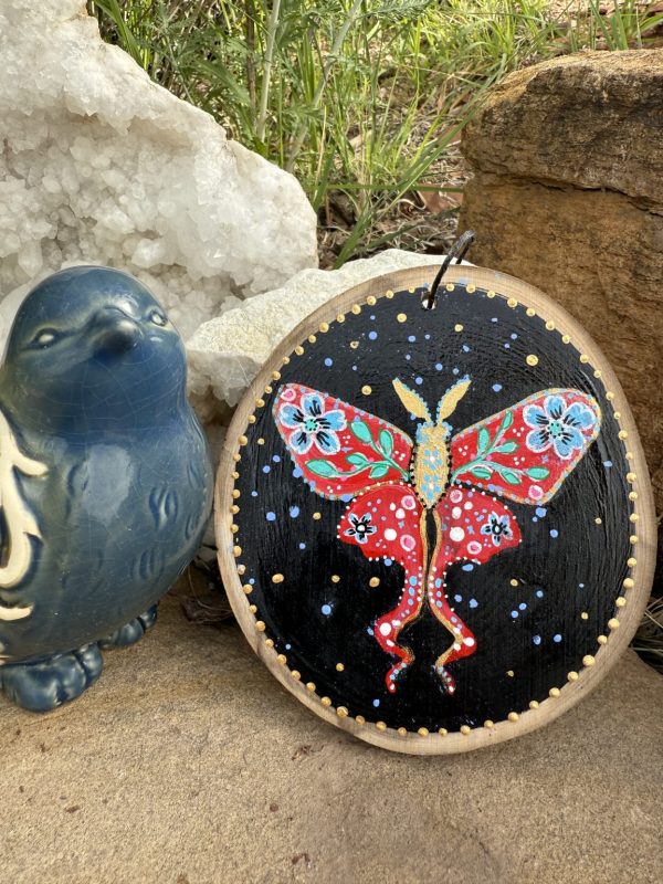 Product Image: Red Luna Moth — Original Hand-Painted Aspen Wood Slice