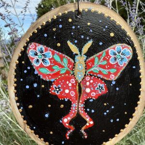 Product Image: Red Luna Moth — Original Hand-Painted Aspen Wood Slice
