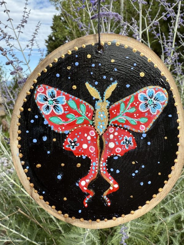 Product Image: Red Luna Moth — Original Hand-Painted Aspen Wood Slice