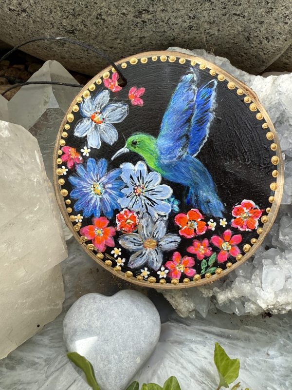 Product Image: Hummingbird Joy — Original Hand-Painted Aspen Wood Slice