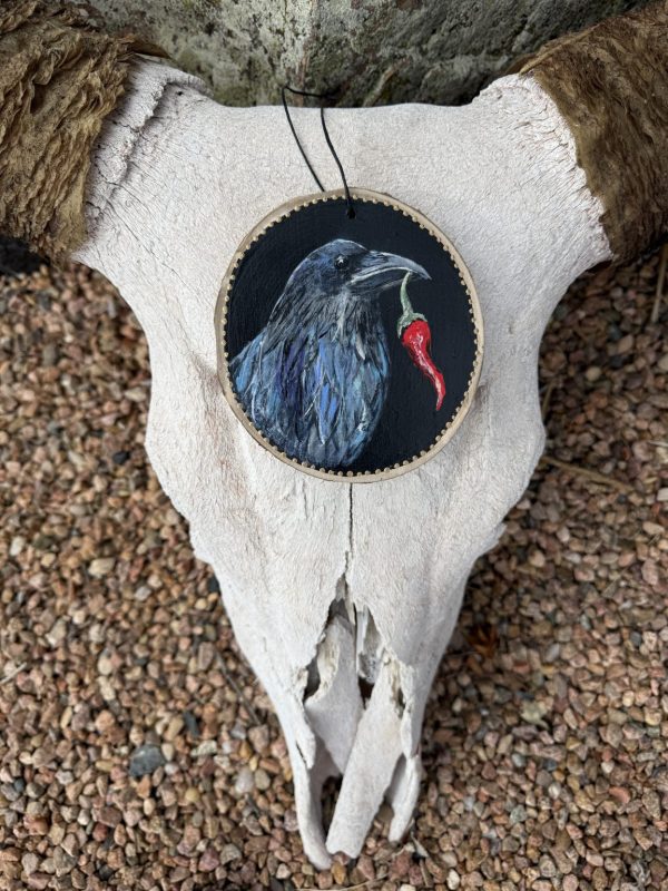 Product Image: Good Luck Raven – Original Hand-Painted Aspen Wood Slice