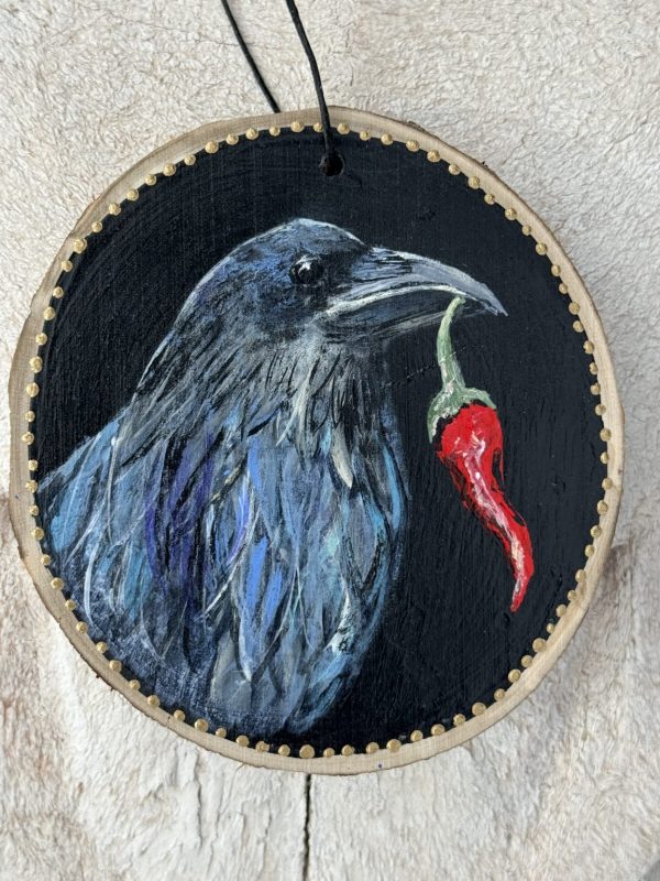 Product Image: Good Luck Raven – Original Hand-Painted Aspen Wood Slice