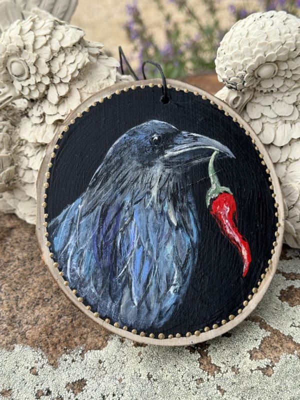 Product Image: Good Luck Raven – Original Hand-Painted Aspen Wood Slice