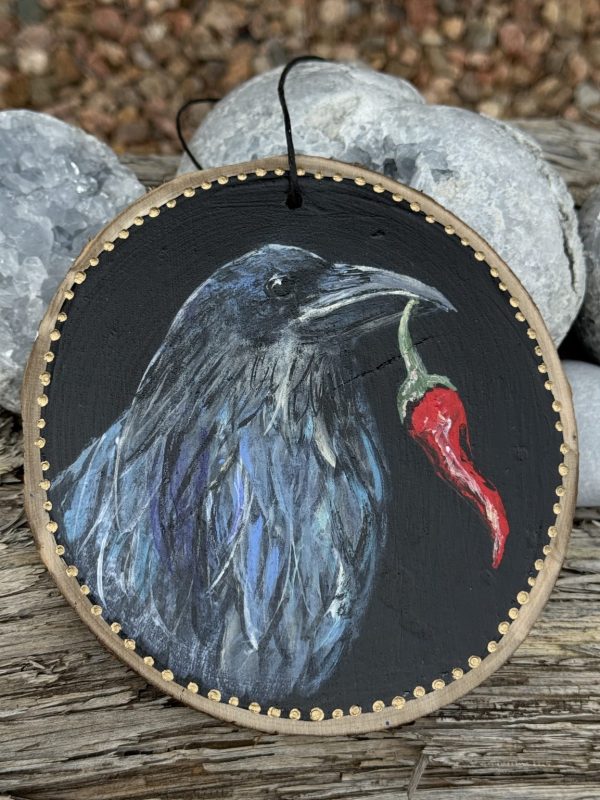 Product Image: Good Luck Raven – Original Hand-Painted Aspen Wood Slice