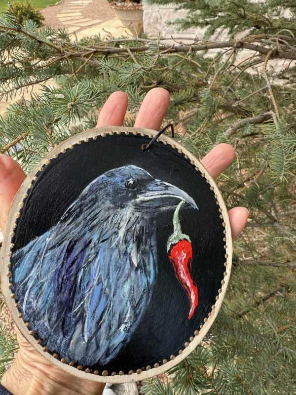 Product Image: Good Luck Raven – Original Hand-Painted Aspen Wood Slice