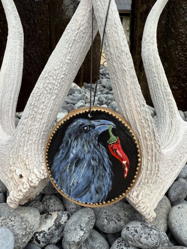 Product Image: Raven Offering Chile – Original Hand-Painted Aspen Wood Slice
