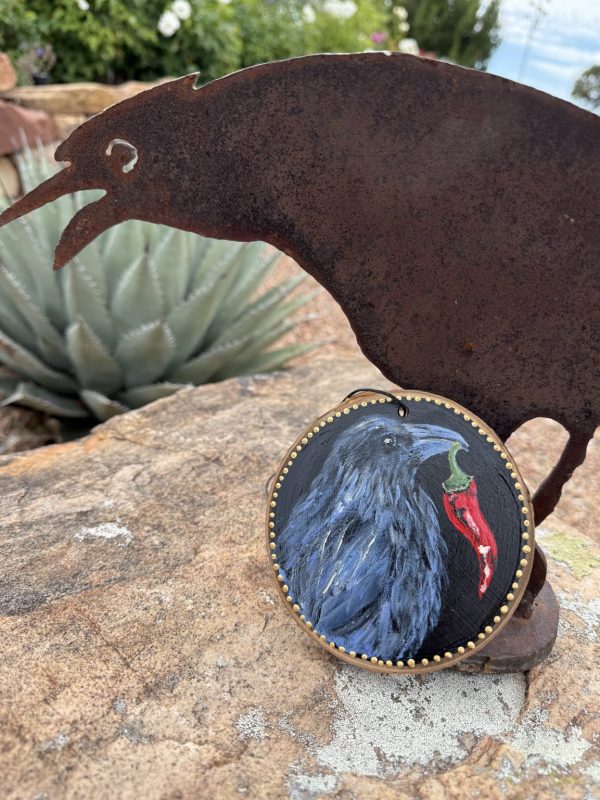 Product Image: Raven Offering Chile – Original Hand-Painted Aspen Wood Slice