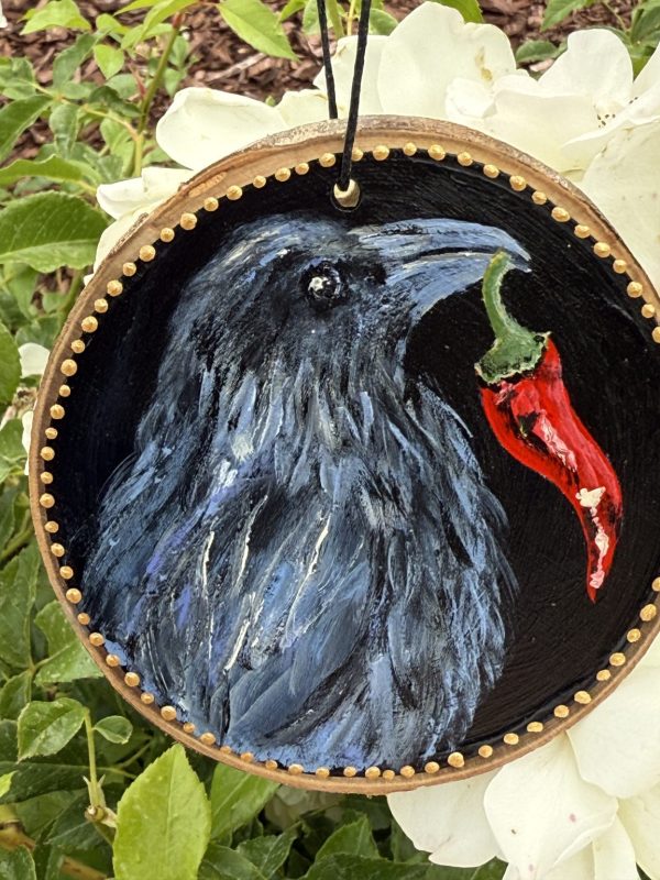 Product Image: Raven Offering Chile – Original Hand-Painted Aspen Wood Slice