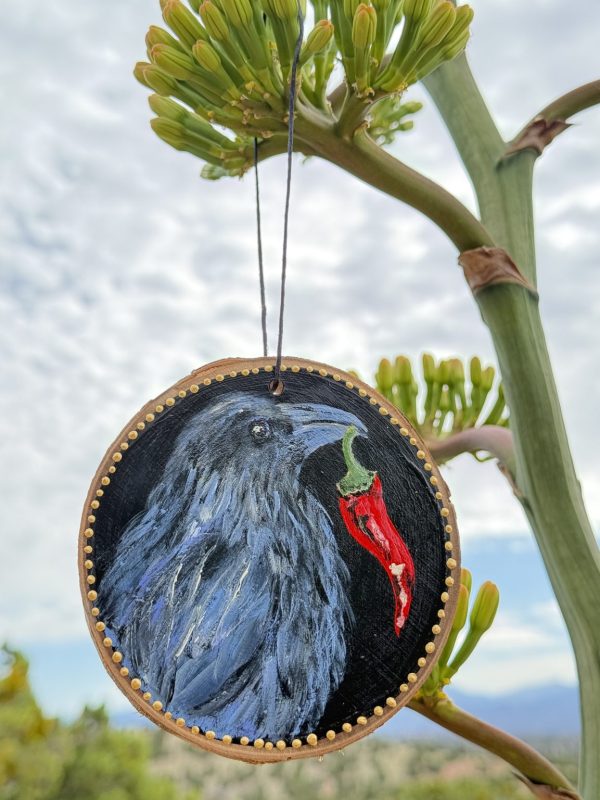 Product Image: Raven Offering Chile – Original Hand-Painted Aspen Wood Slice