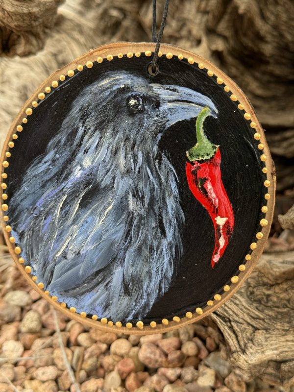Product Image: Raven Offering Chile – Original Hand-Painted Aspen Wood Slice