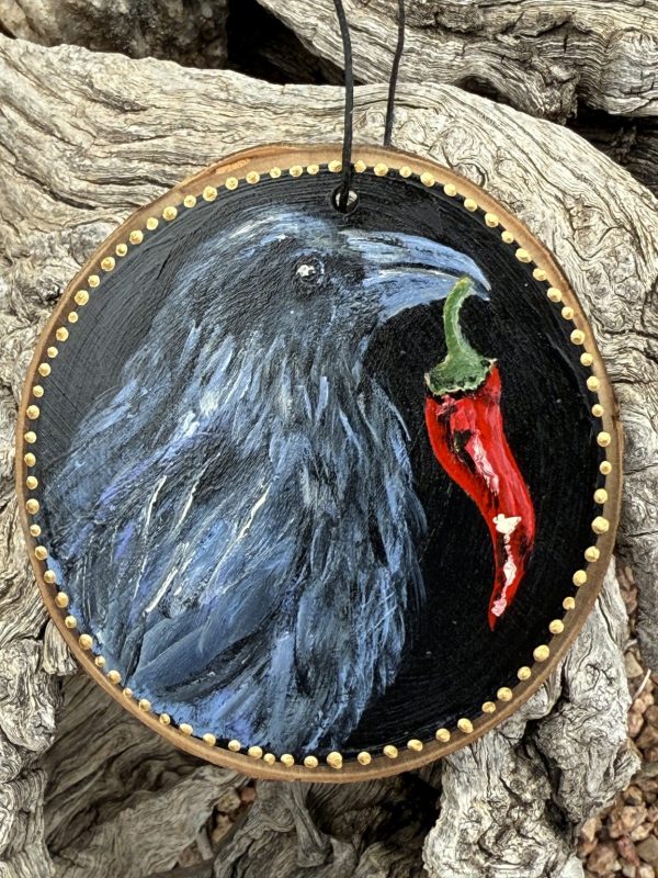 Product Image: Raven Offering Chile – Original Hand-Painted Aspen Wood Slice