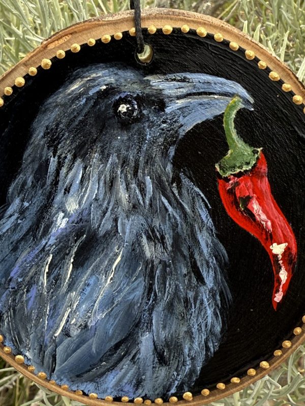 Product Image: Raven Offering Chile – Original Hand-Painted Aspen Wood Slice