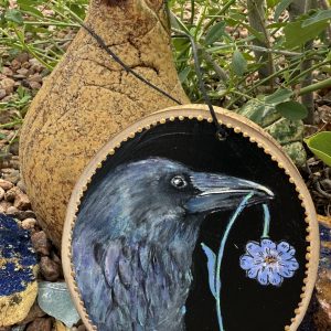 Product Image: Flower Raven — Original Hand-Painted Aspen Wood Slice