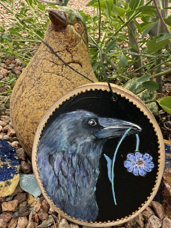 Product Image: Flower Raven — Original Hand-Painted Aspen Wood Slice