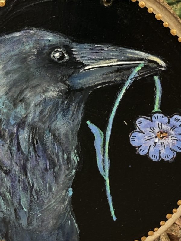 Product Image: Flower Raven — Original Hand-Painted Aspen Wood Slice