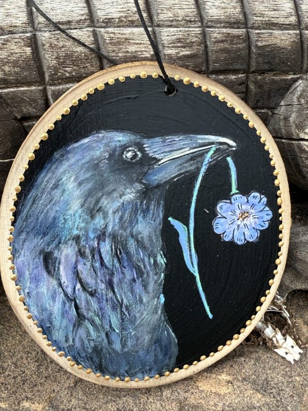 Product Image: Flower Raven — Original Hand-Painted Aspen Wood Slice