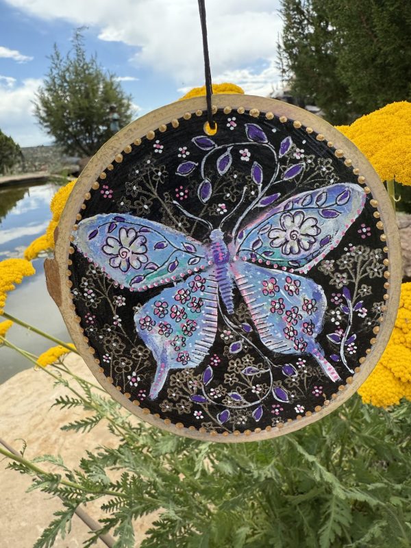 Product Image: Blue Butterfly Dream — Original Hand-Painted Aspen Wood Slice
