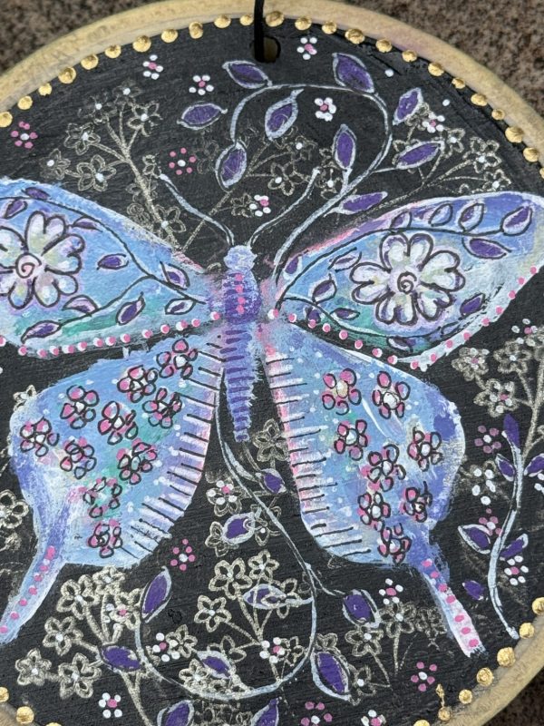 Product Image: Blue Butterfly Dream — Original Hand-Painted Aspen Wood Slice