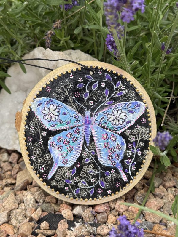 Product Image: Blue Butterfly Dream — Original Hand-Painted Aspen Wood Slice