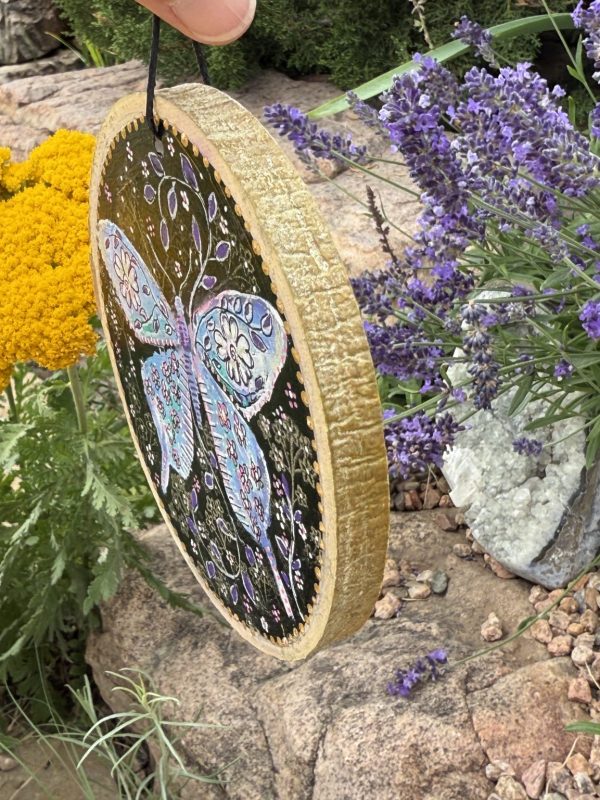 Product Image: Blue Butterfly Dream — Original Hand-Painted Aspen Wood Slice