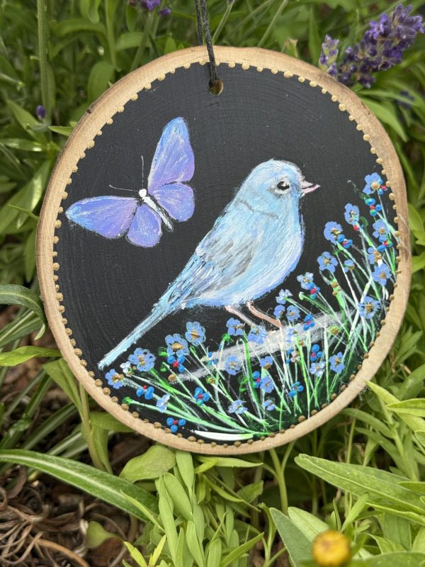 Product Image: Blue Bird in Spring — Original Hand-Painted Aspen Wood Slice