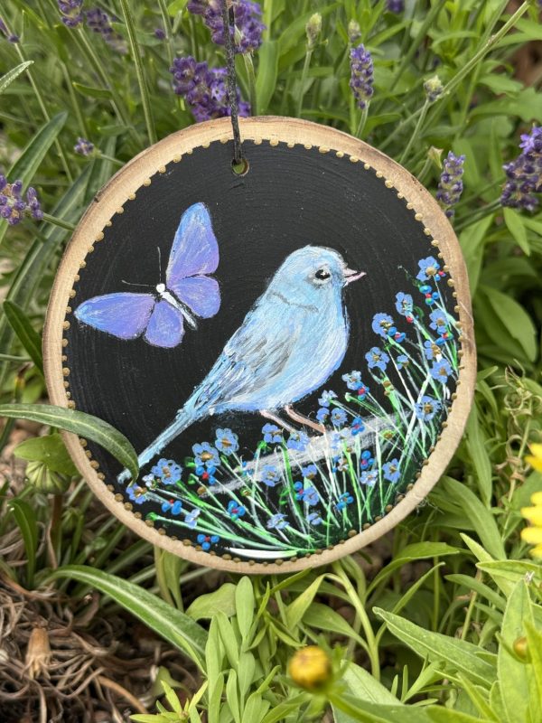 Product Image: Blue Bird in Spring — Original Hand-Painted Aspen Wood Slice