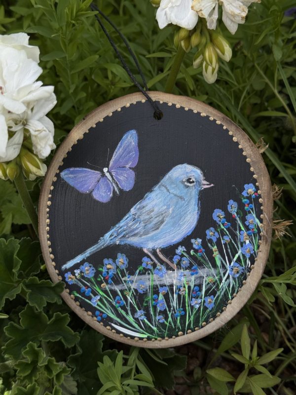 Product Image: Blue Bird in Spring — Original Hand-Painted Aspen Wood Slice