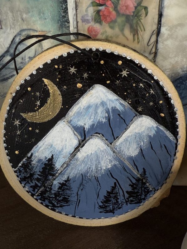 Product Image: Mountain Serenity — Original Hand-Painted Aspen Wood Slice