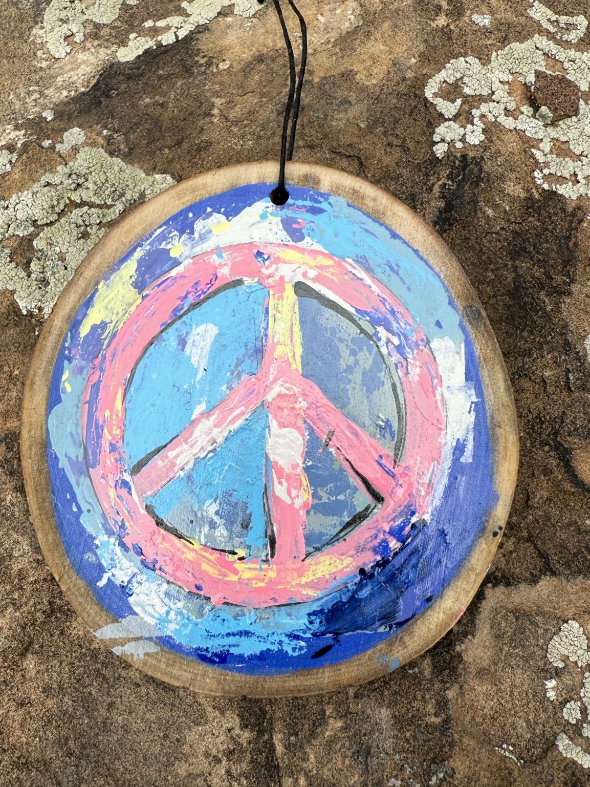 Santa Fe Marketplace Peace 2 — Original Hand-Painted Aspen Wood Slice Product Image: Peace 2 — Original Hand-Painted Aspen Wood Slice