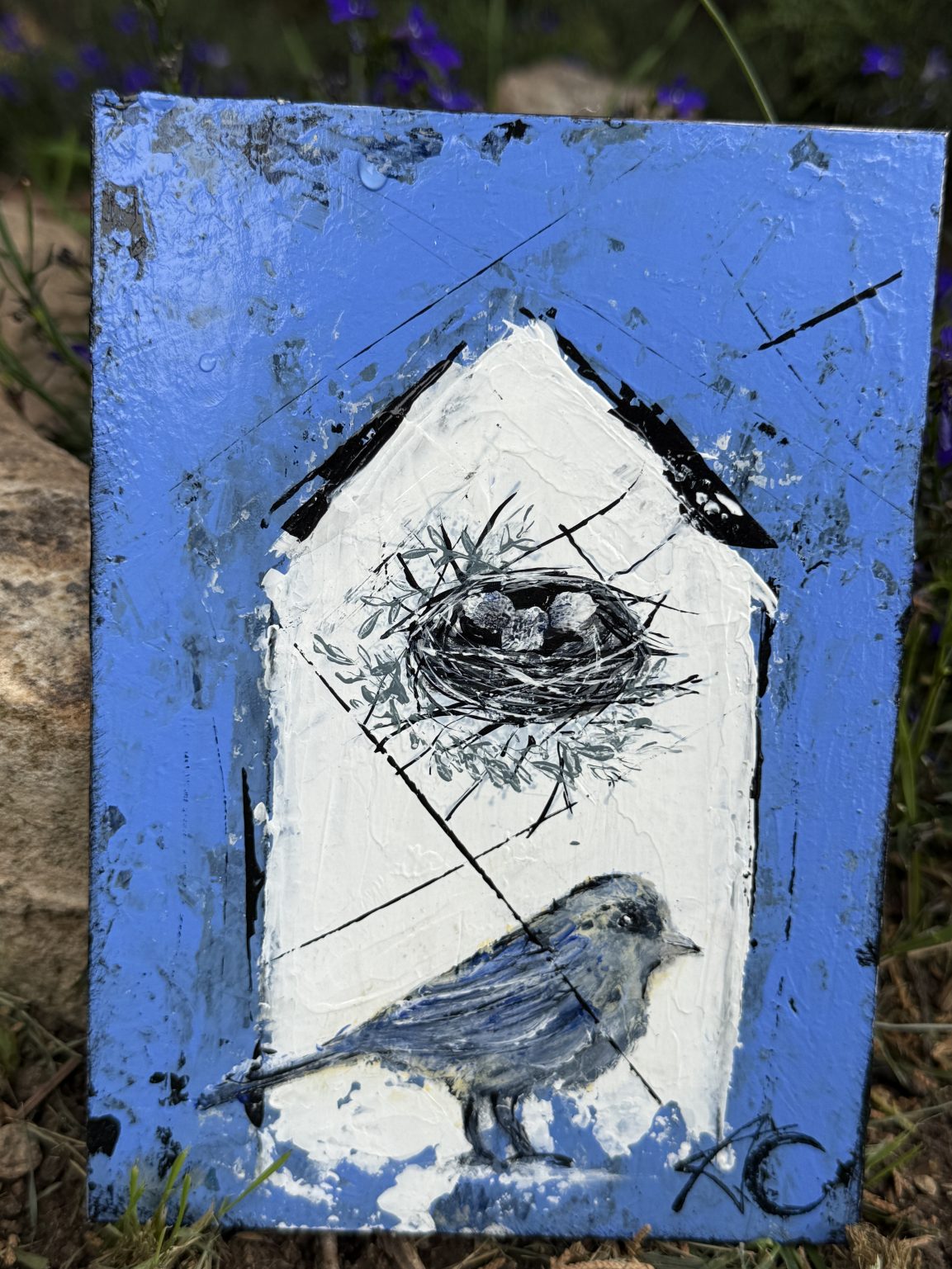 Santa Fe Marketplace Nesting — Acrylic on 7×5 Inch Flat Painting Board Product Image: Nesting — Acrylic on 7×5 Inch Flat Painting Board