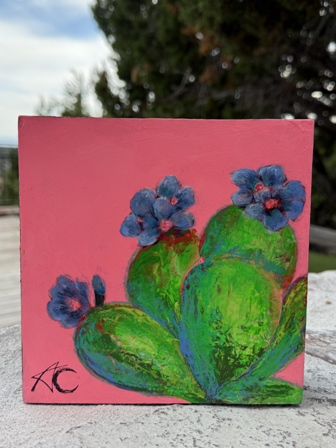 Santa Fe Marketplace Daylight — Original acrylic painting on 6×6 birch hardwood board (1.5″ deep) Product Image: Daylight — Original acrylic painting on 6×6 birch hardwood board (1.5″ deep)