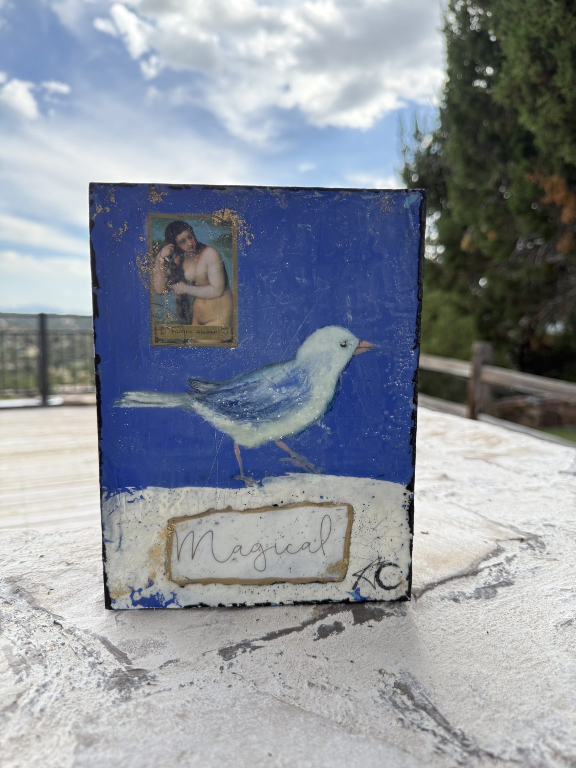 Santa Fe Marketplace Magical — Original Mixed Media Encaustic painting on 6×8 birch hardwood board (1″ deep) Product Image: Magical — Original Mixed Media Encaustic painting on 6×8 birch hardwood board (1″ deep)