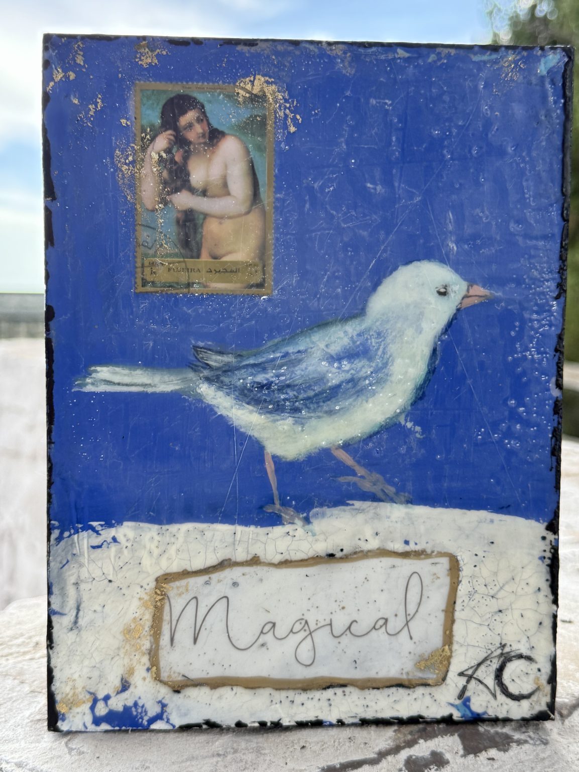 Santa Fe Marketplace Magical — Original Mixed Media Encaustic painting on 6×8 birch hardwood board (1″ deep) Product Image: Magical — Original Mixed Media Encaustic painting on 6×8 birch hardwood board (1″ deep)