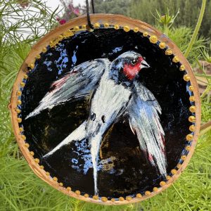Product Image: Spring Swallow — Original Hand-Painted Aspen Wood Slice