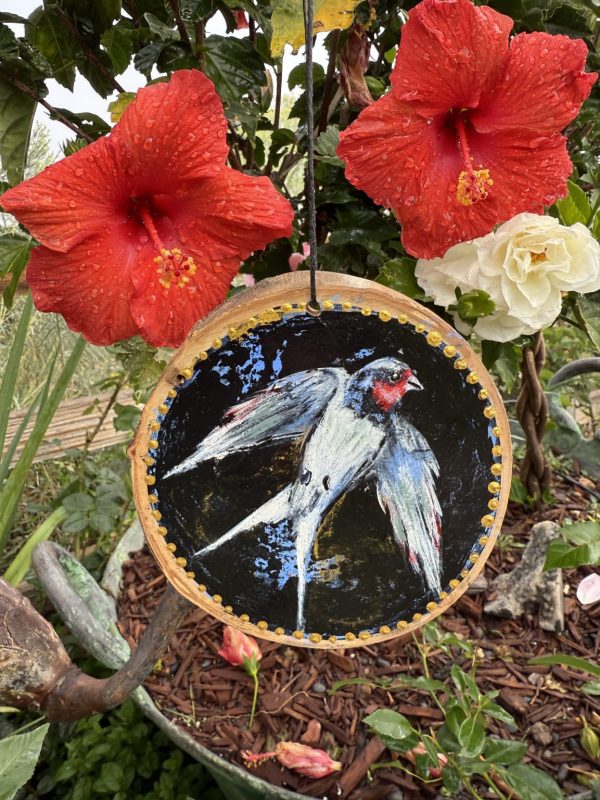 Product Image: Spring Swallow — Original Hand-Painted Aspen Wood Slice