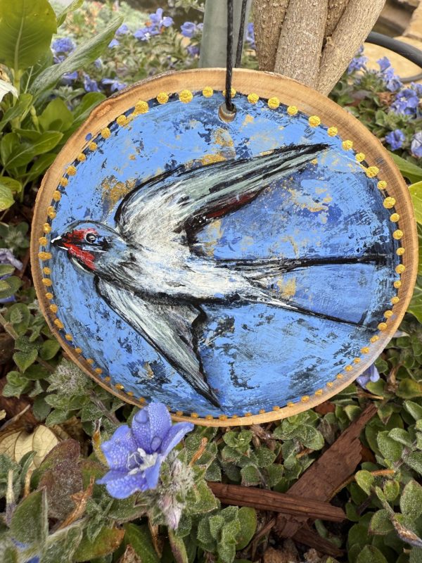 Product Image: Blue Skies Swallow — Original Hand-Painted Aspen Wood Slice