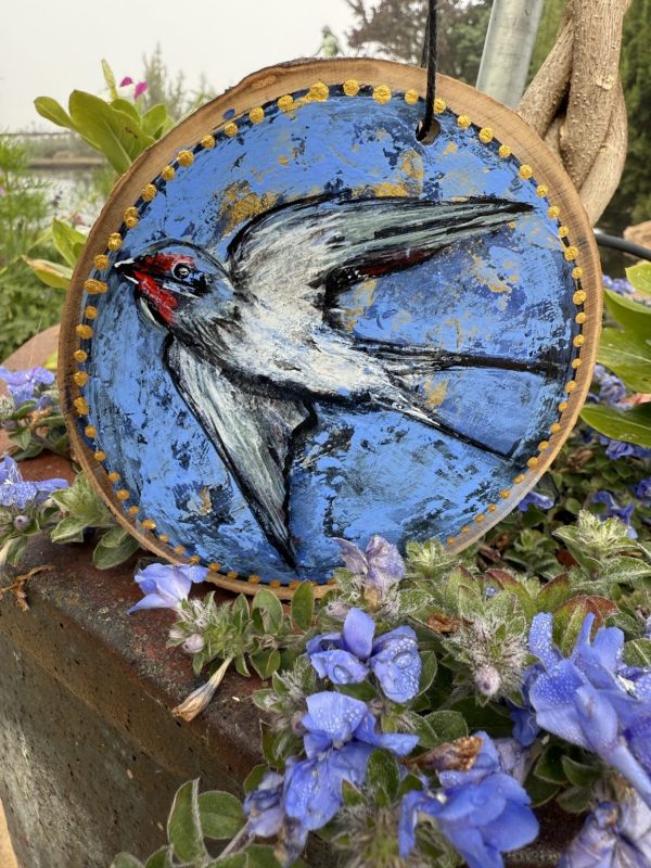 Product Image: Blue Skies Swallow — Original Hand-Painted Aspen Wood Slice