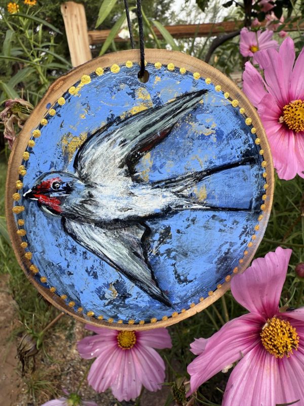 Product Image: Blue Skies Swallow — Original Hand-Painted Aspen Wood Slice