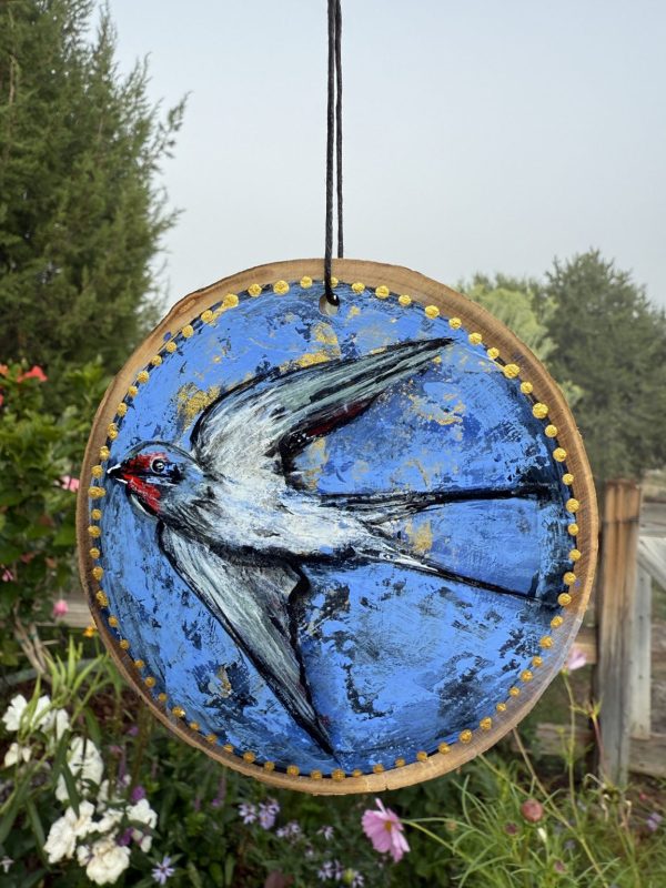 Product Image: Blue Skies Swallow — Original Hand-Painted Aspen Wood Slice