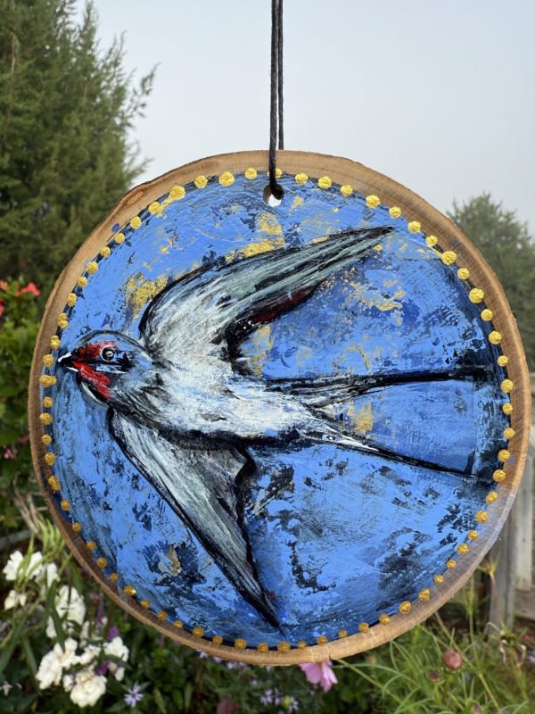 Product Image: Blue Skies Swallow — Original Hand-Painted Aspen Wood Slice
